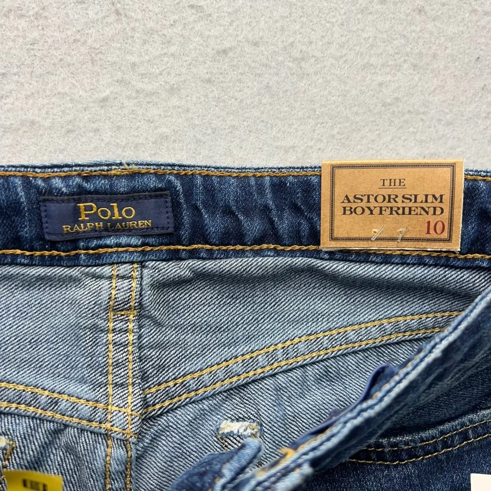 Polo Ralph Lauren Girls Astor Slim Boyfriend Jean Blue Corduroy Logo Size 10 NWT